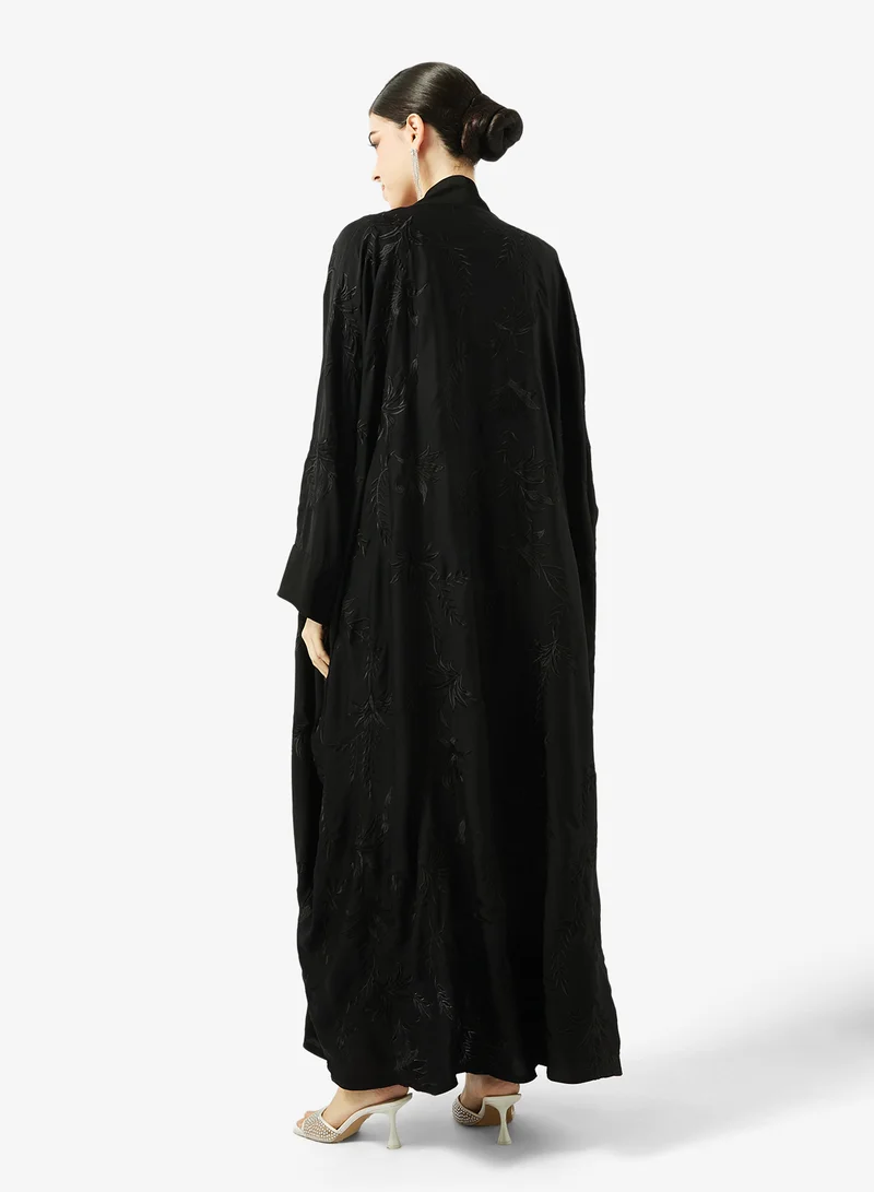 hayas closet Floral Embroidered Loose Fit High Neck Abaya